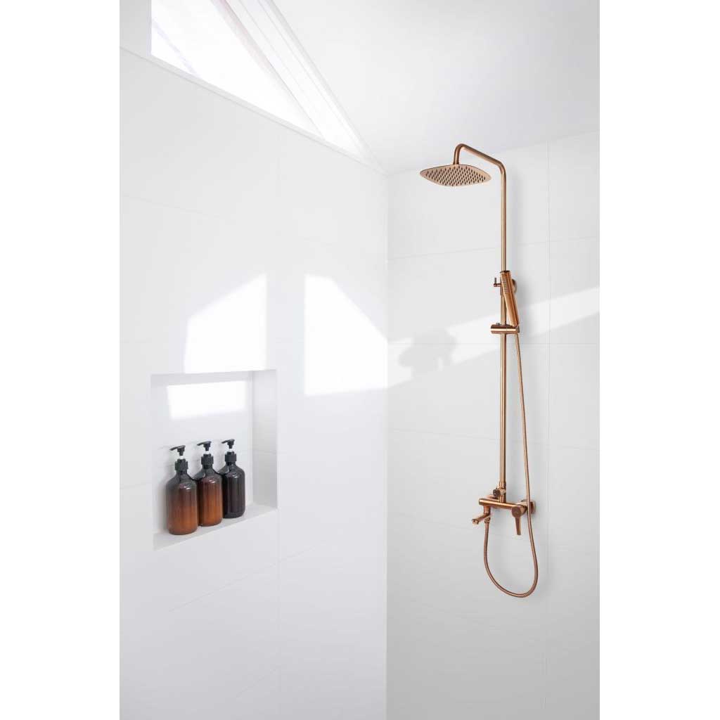 Brushed Copper Shower Mixer With Spout Set Rainfall Shower Rail Glamour