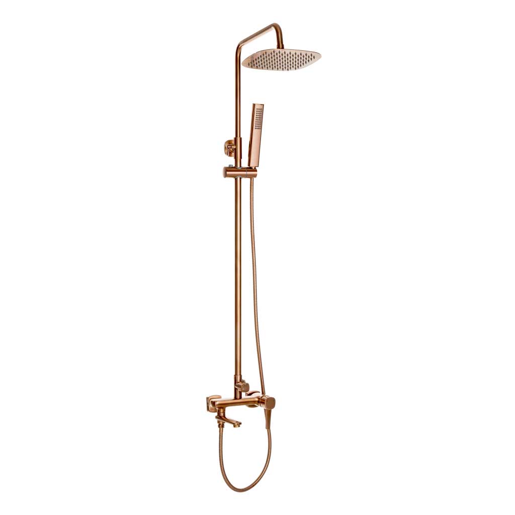 Brushed Copper Shower Mixer With Spout Set Rainfall Shower Rail Glamour