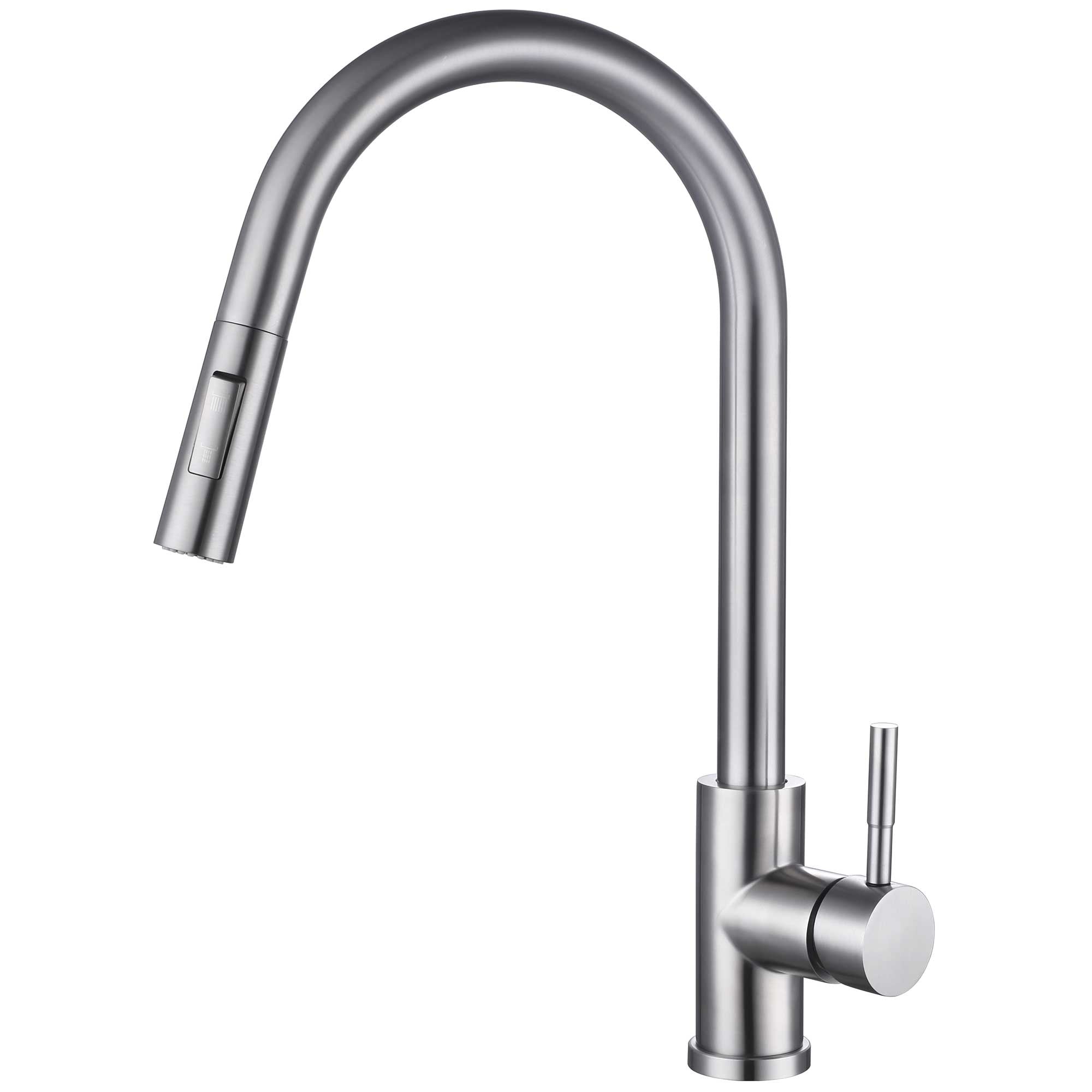 Kitchen Sink Mixer Tap Pull Out Brushed Steel Swan Swivel 2 Spray Mode