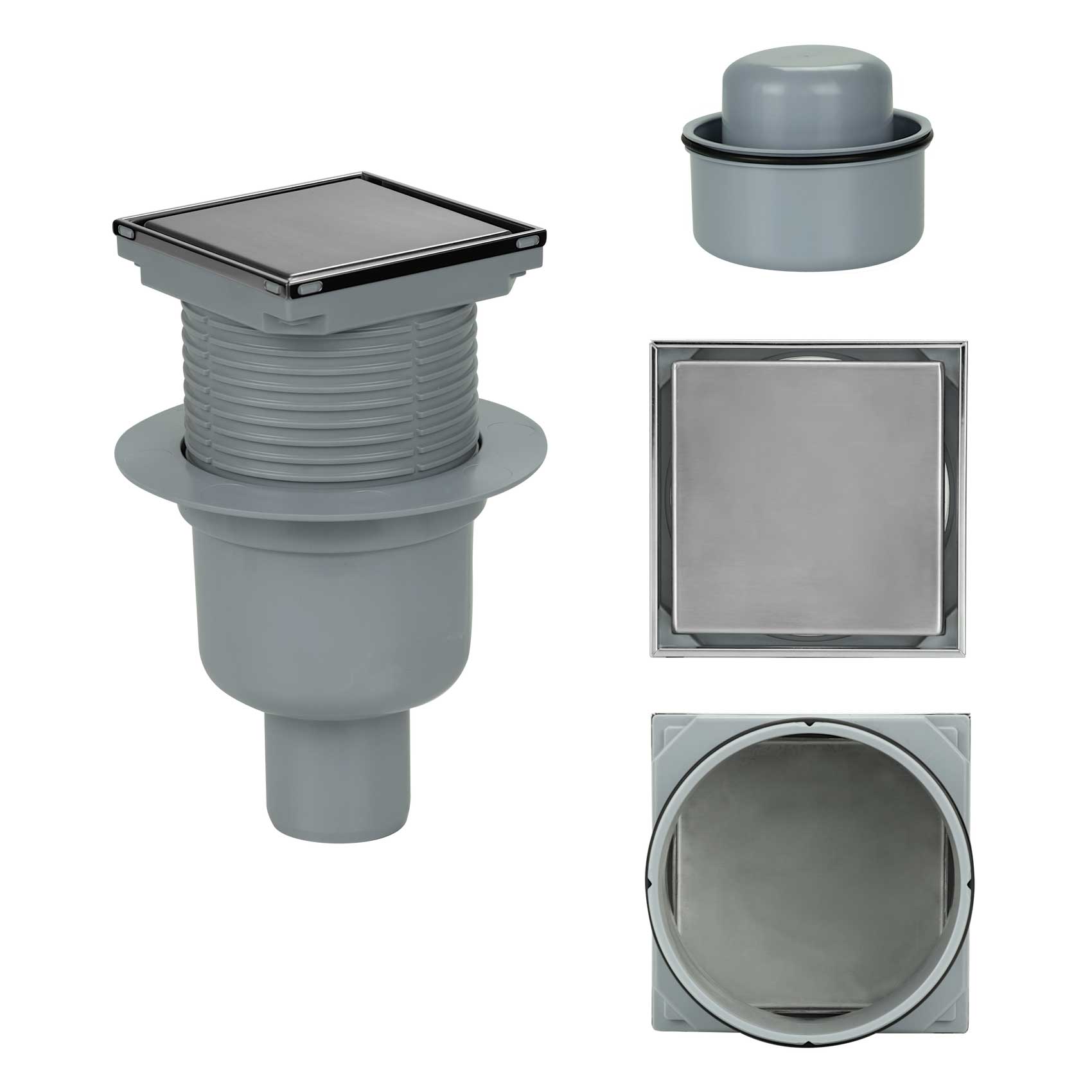 100x100mm Floor Drain Bottle Gully Trap Tiled or Steel Bottom Outlet 50mm