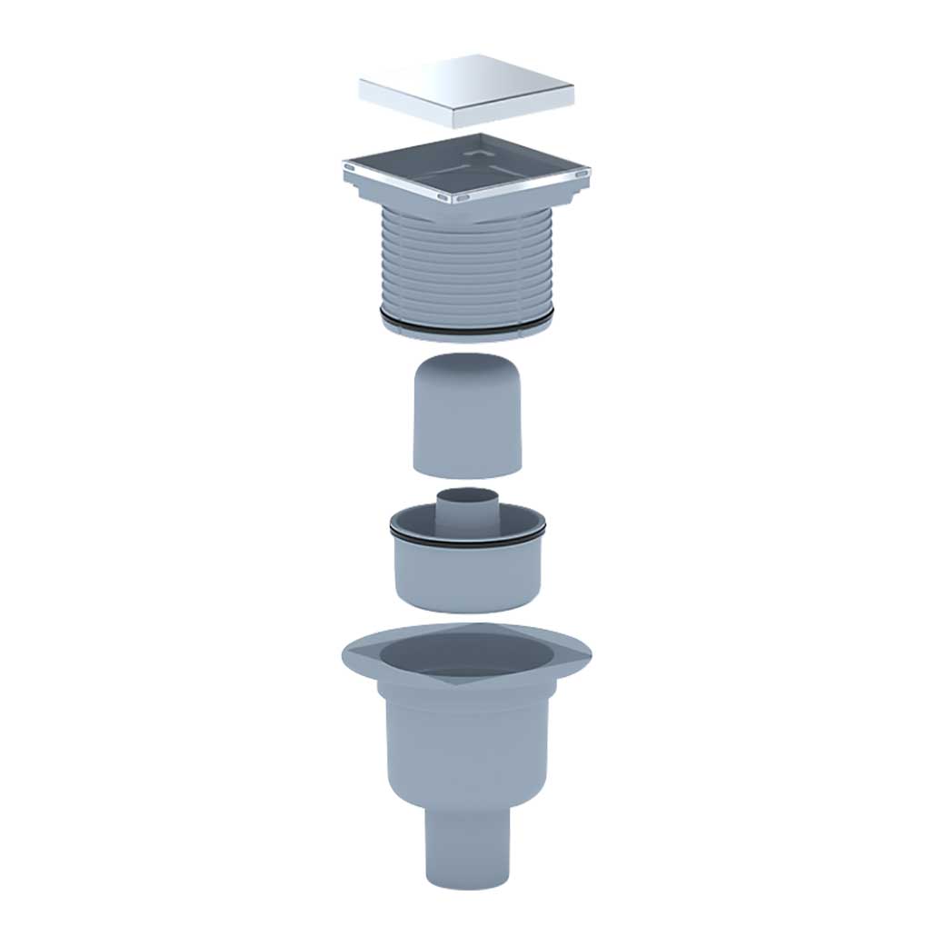 100x100mm Floor Drain Bottle Gully Trap Tiled or Steel Bottom Outlet 50mm