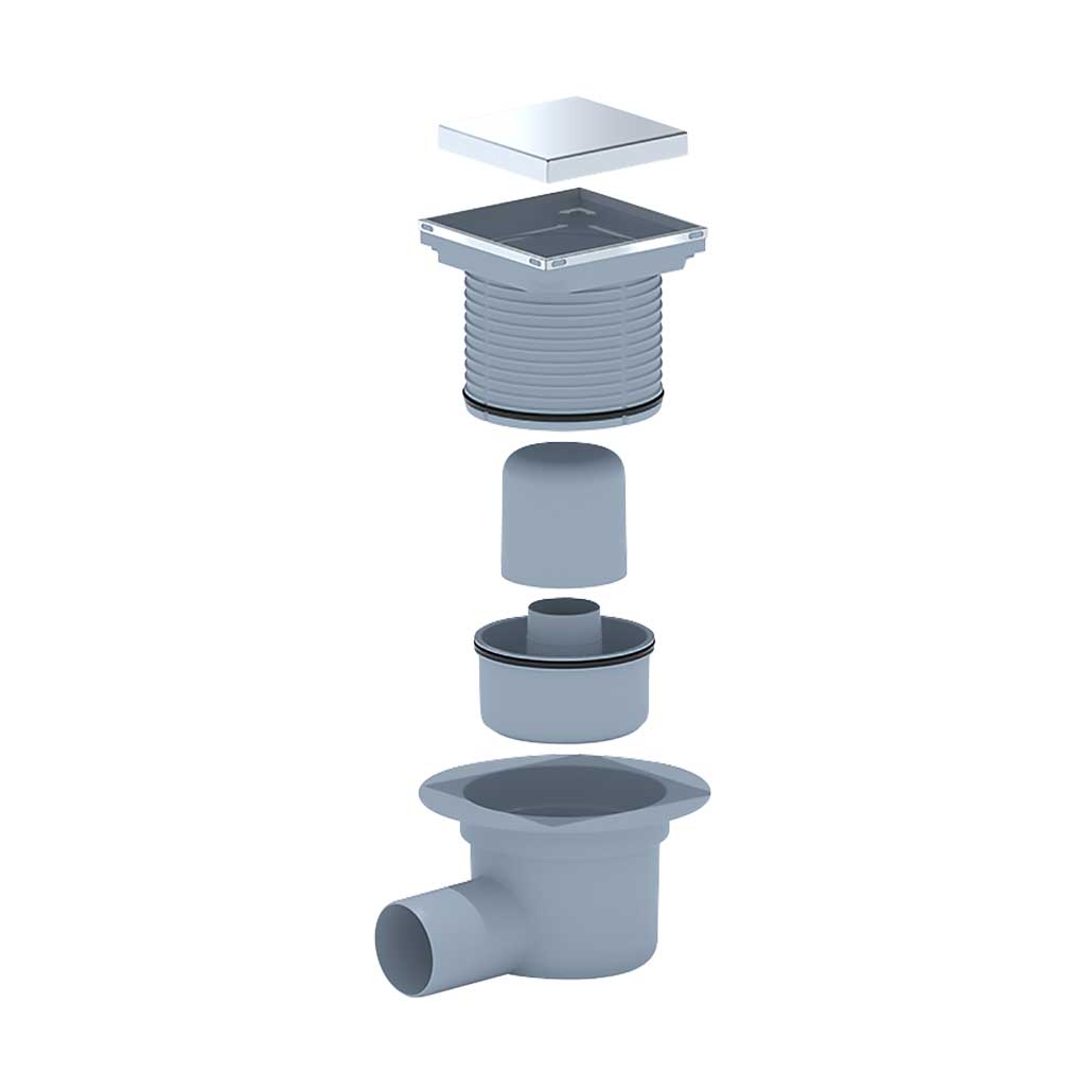 100x100mm Floor Drain Bottle Gully Trap Tiled or Steel Side Outlet 50mm
