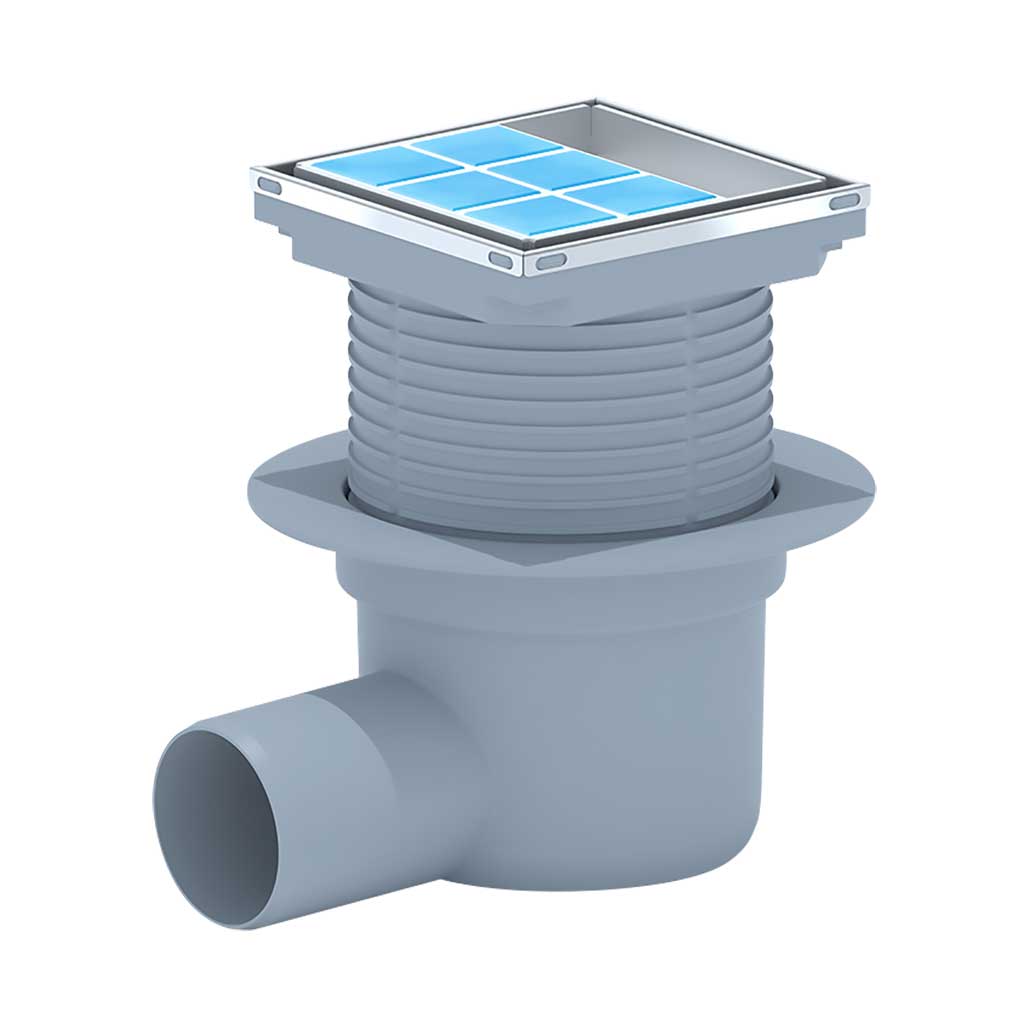 100x100mm Floor Drain Bottle Gully Trap Tiled or Steel Side Outlet 50mm