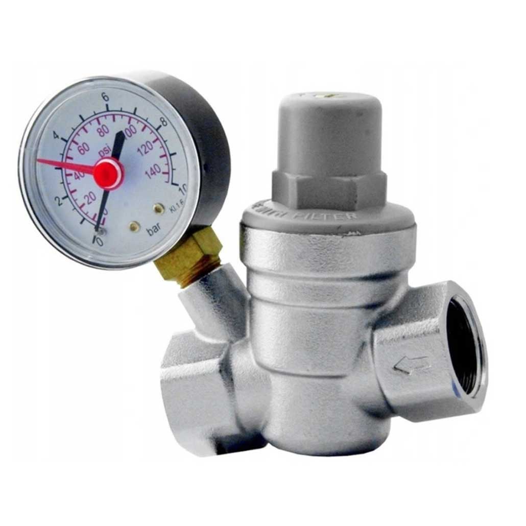 1" BSP Pressure Reducing Valve With Gauge Female 1-6 BAR