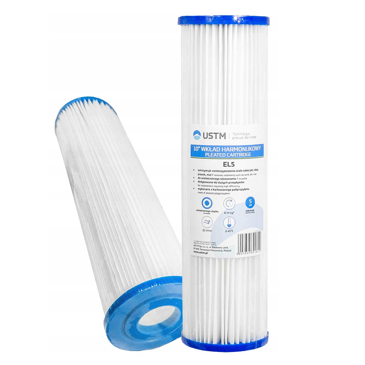 Pleated Sediment Water Filter Cartridge 10 Inch Replacement Reusable, 5 10 20 Microns