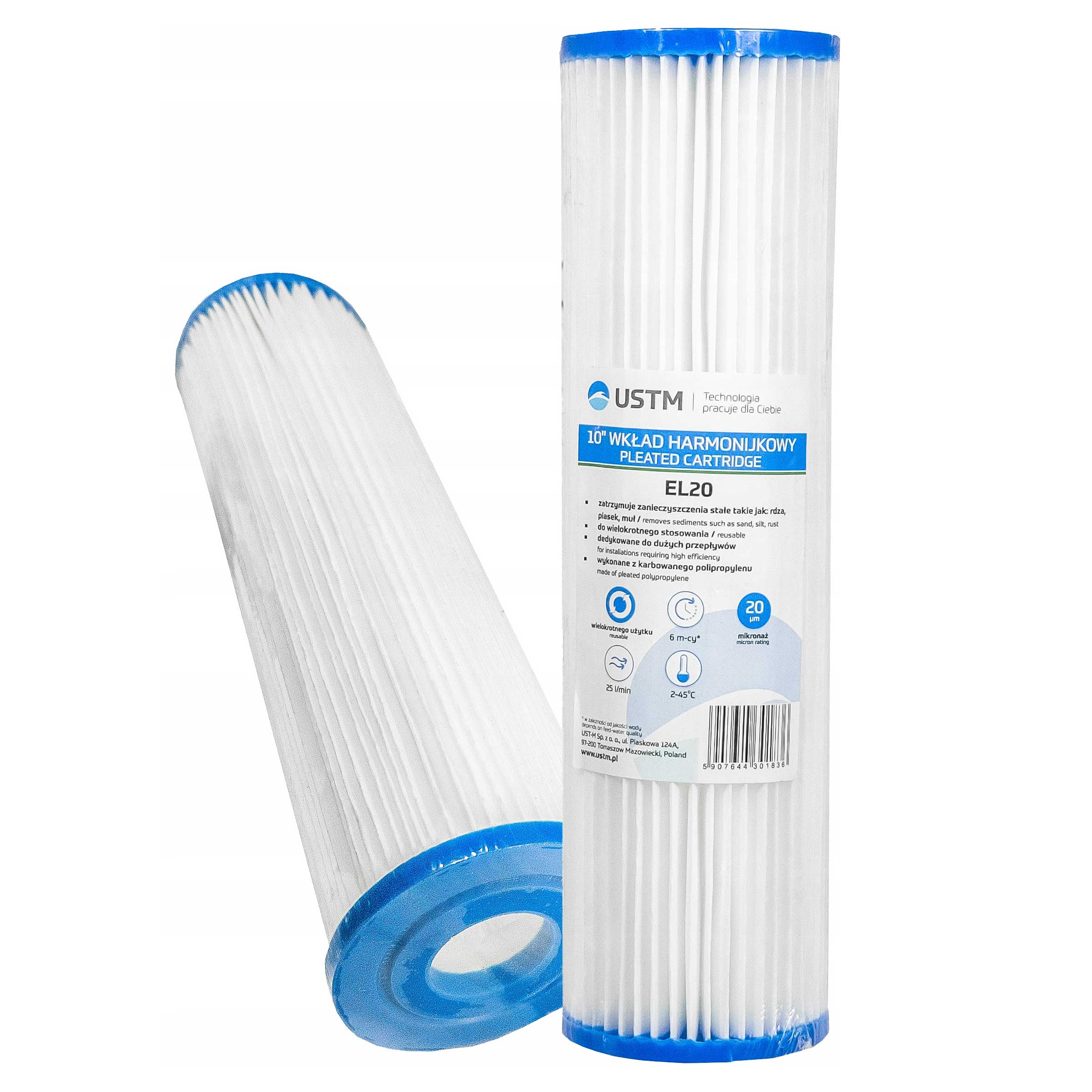 Pleated Sediment Water Filter Cartridge 10 Inch Replacement Reusable, 5 10 20 Microns