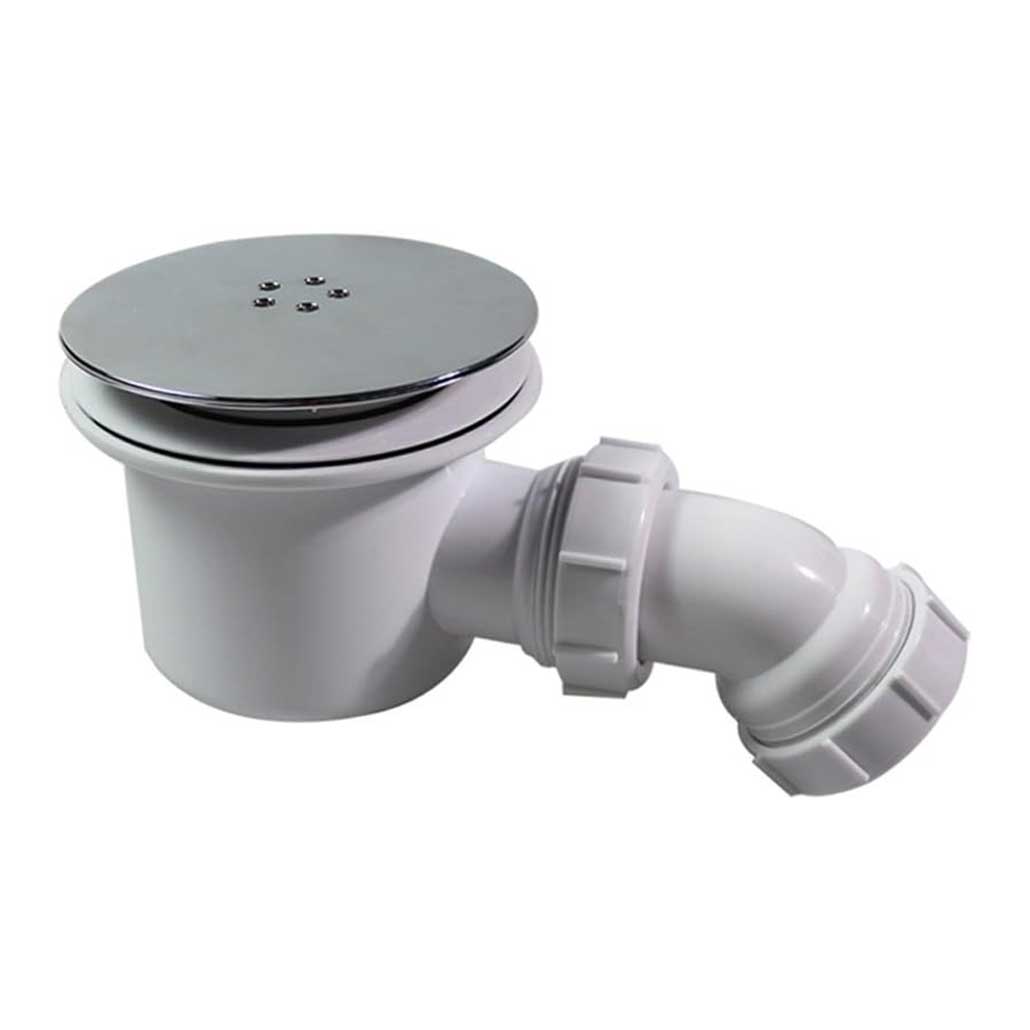Shower Waste With Trap Chrome Fast Flow Fits 90mm Tray Holes