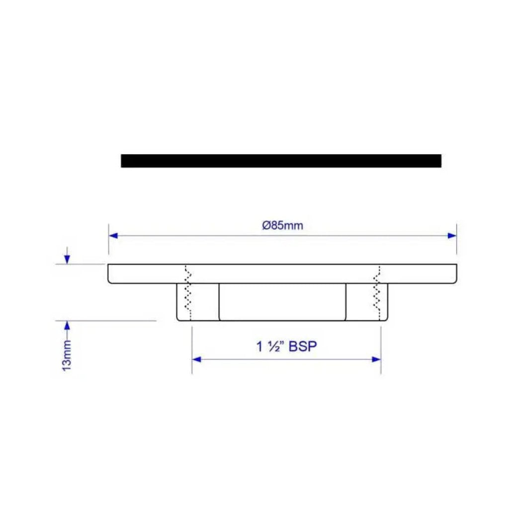 BN3 McAlpine 1.5" Backnut & Rubber Washer Large 85mm Flange Size Dimensions