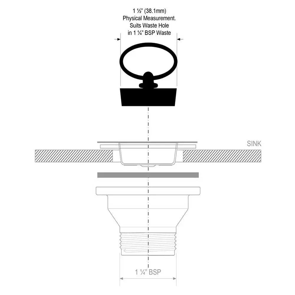 BP3H McAlpine 1.5" (Fits 1.25" Waste) Black PVC Plug with Handle - Bathroom Sink Plugs