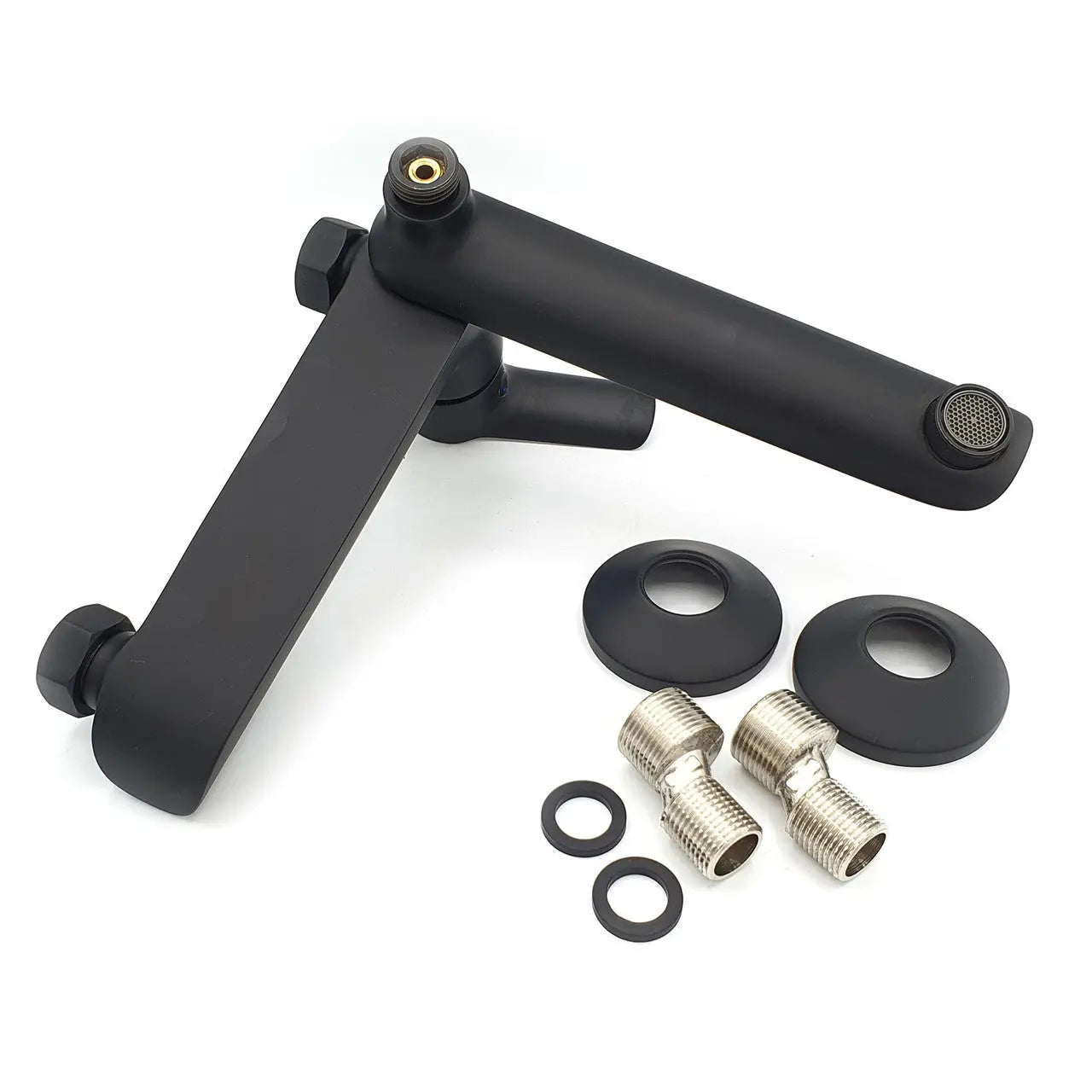 Bath Shower Fold-Out Mixer Tap Black Swivel Spout Wall Mount Bath Taps