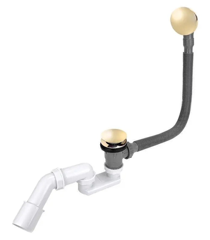 Bath Waste With Overflow In Gold With Long Flexible Siphon Bath Waste