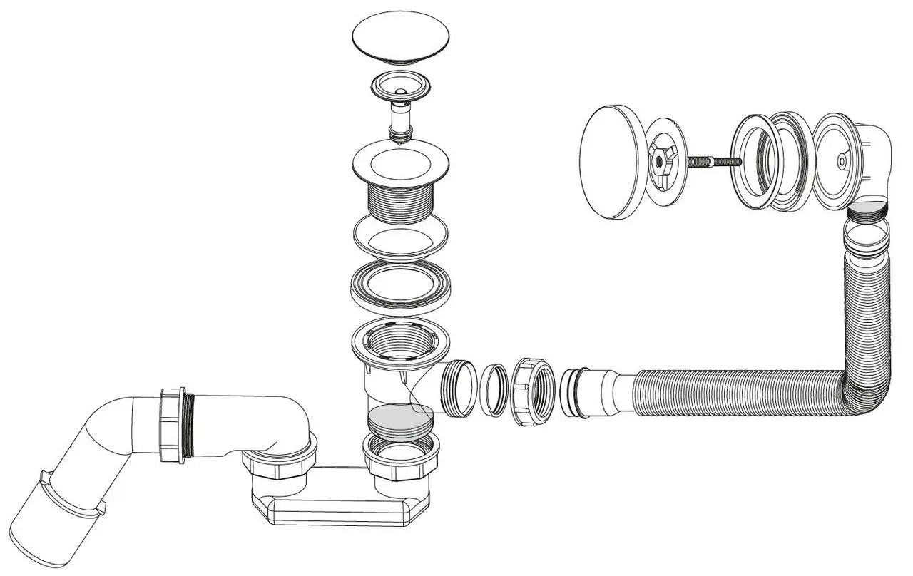 Bath Waste With Overflow In Gold With Long Flexible Siphon Bath Waste