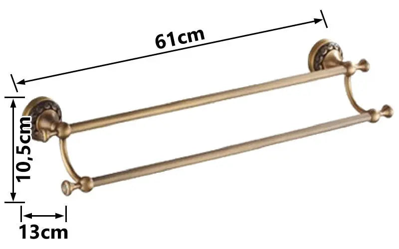 Bathroom Double Towel Rail 60cm Bar Hanger Antique Brass Towel Rails and Rings