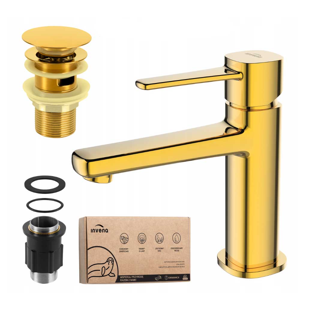 Bathroom Sink Mixer Tap Gold Single Lever Monobloc Basin Taps