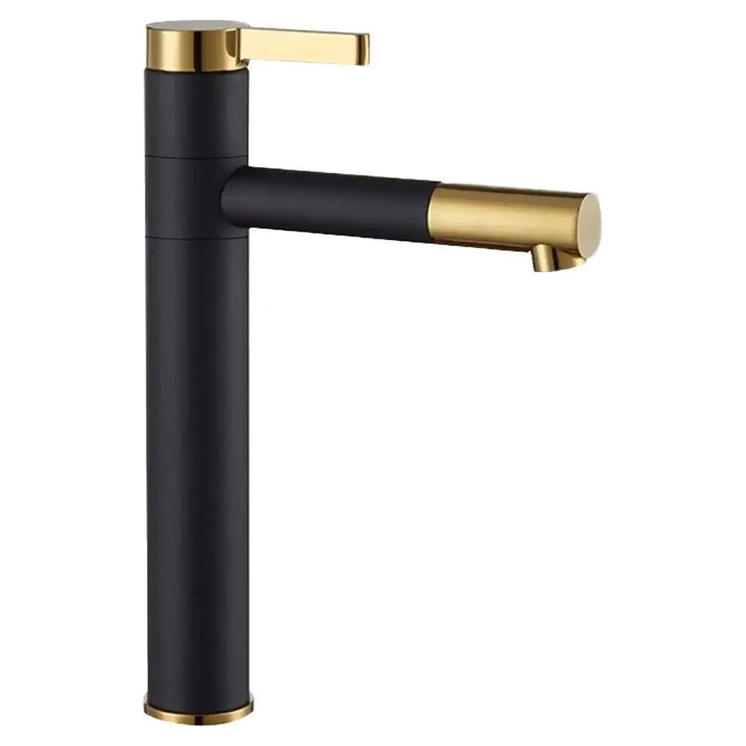 Bathroom Tall Basin Mixer Tap Black Base Gold Finished Basin Taps