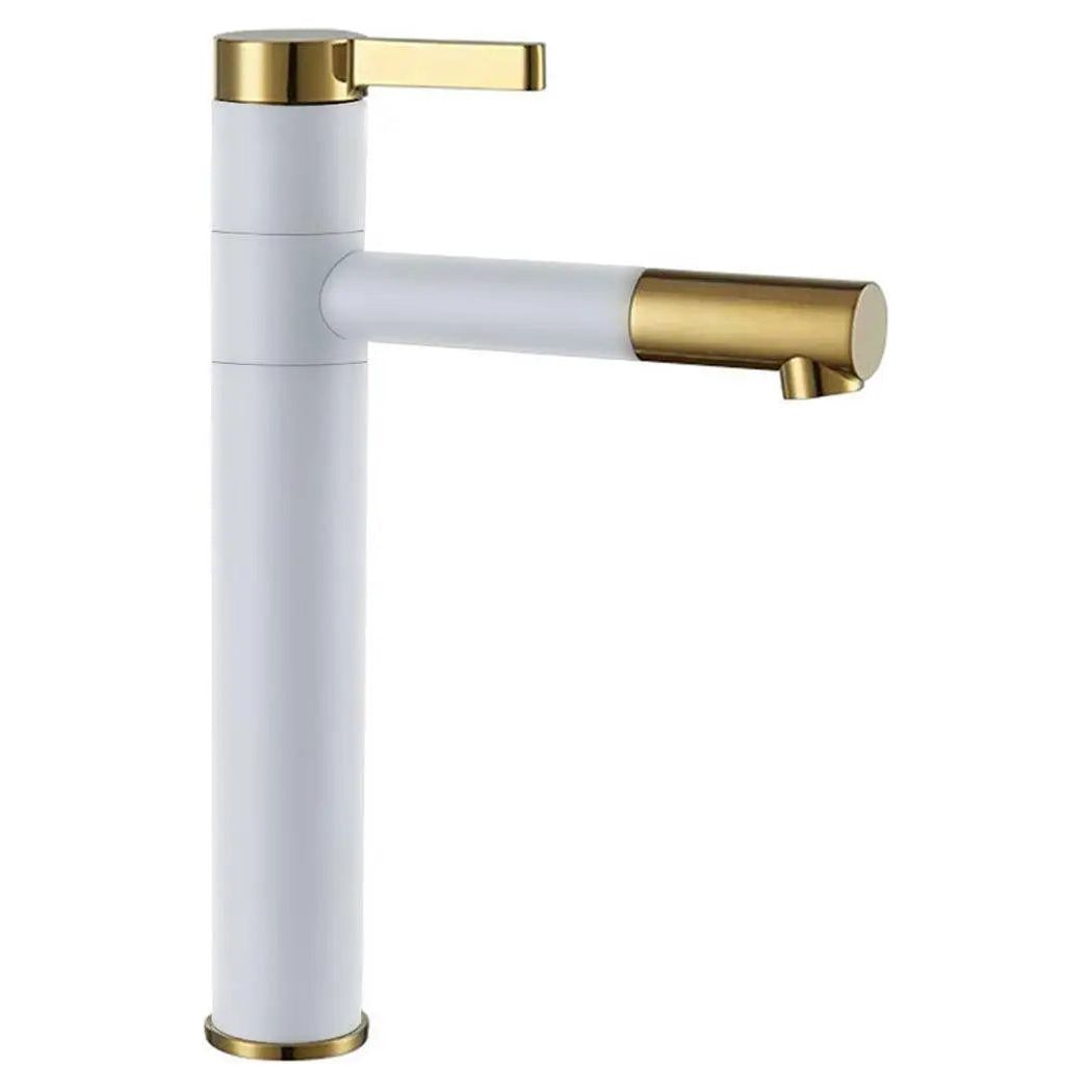 Bathroom Tall Basin Mixer Tap White Base Gold Finished Basin Taps