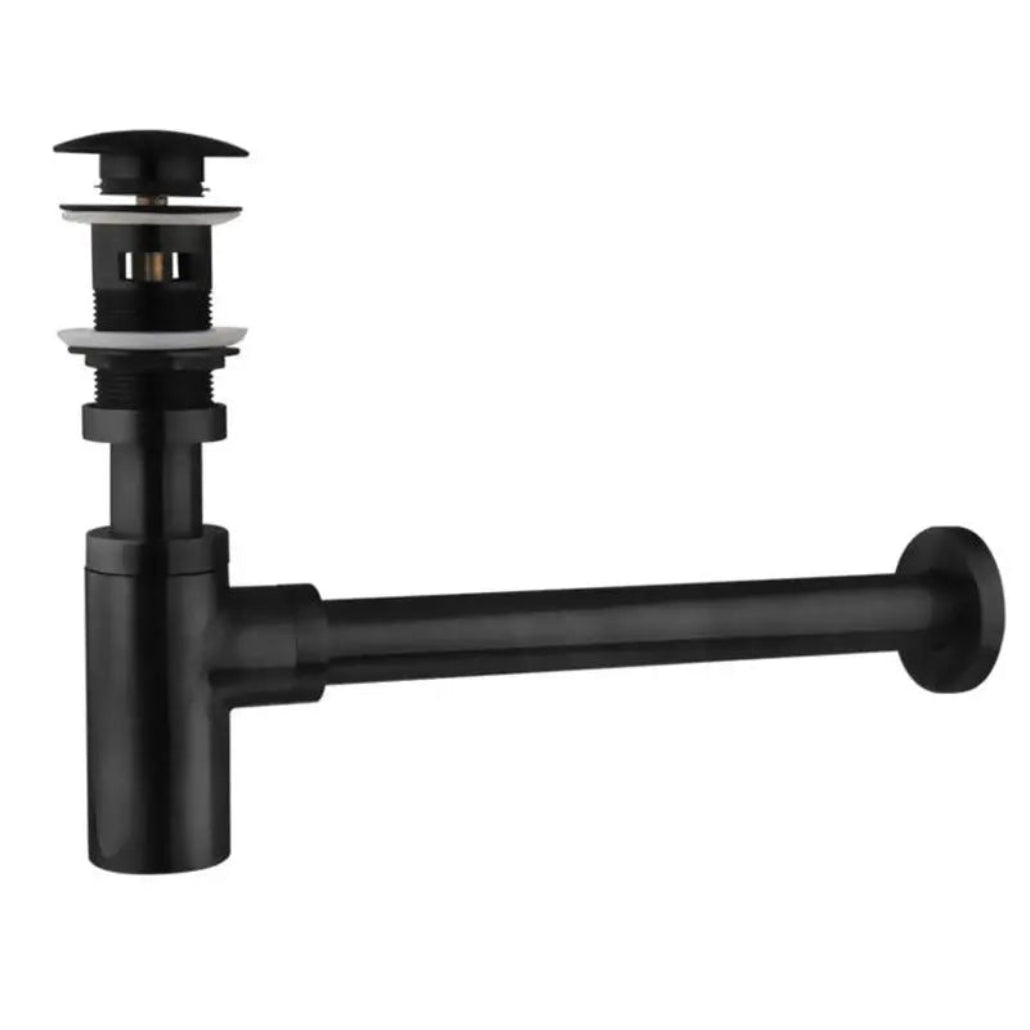 Black Basin Waste Trap + Click-Clack Sink Drain Plug Set Bathroom Sink Waste Traps