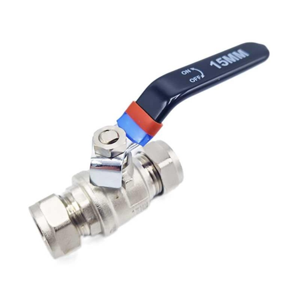 Handle Black Lever Inline Ball Valve 15mm Compression Red Blue Black - plumbing4home