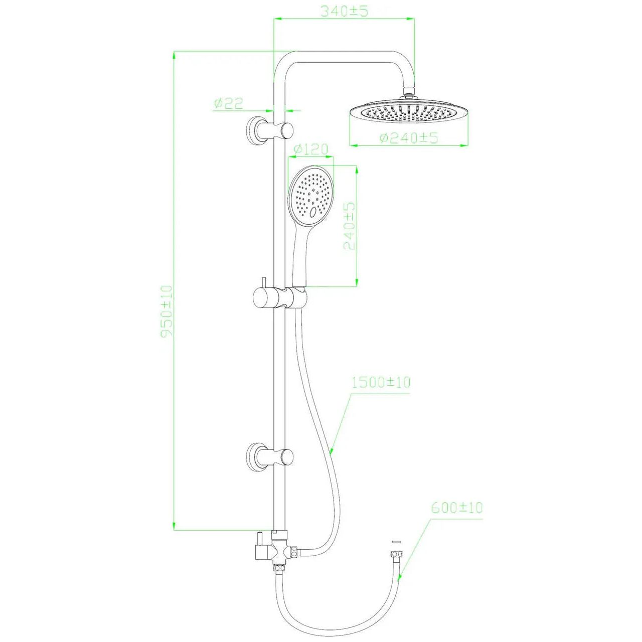 Black Rainfall Shower Set Round Rain Head Slider DARK Series Rainfall Showers