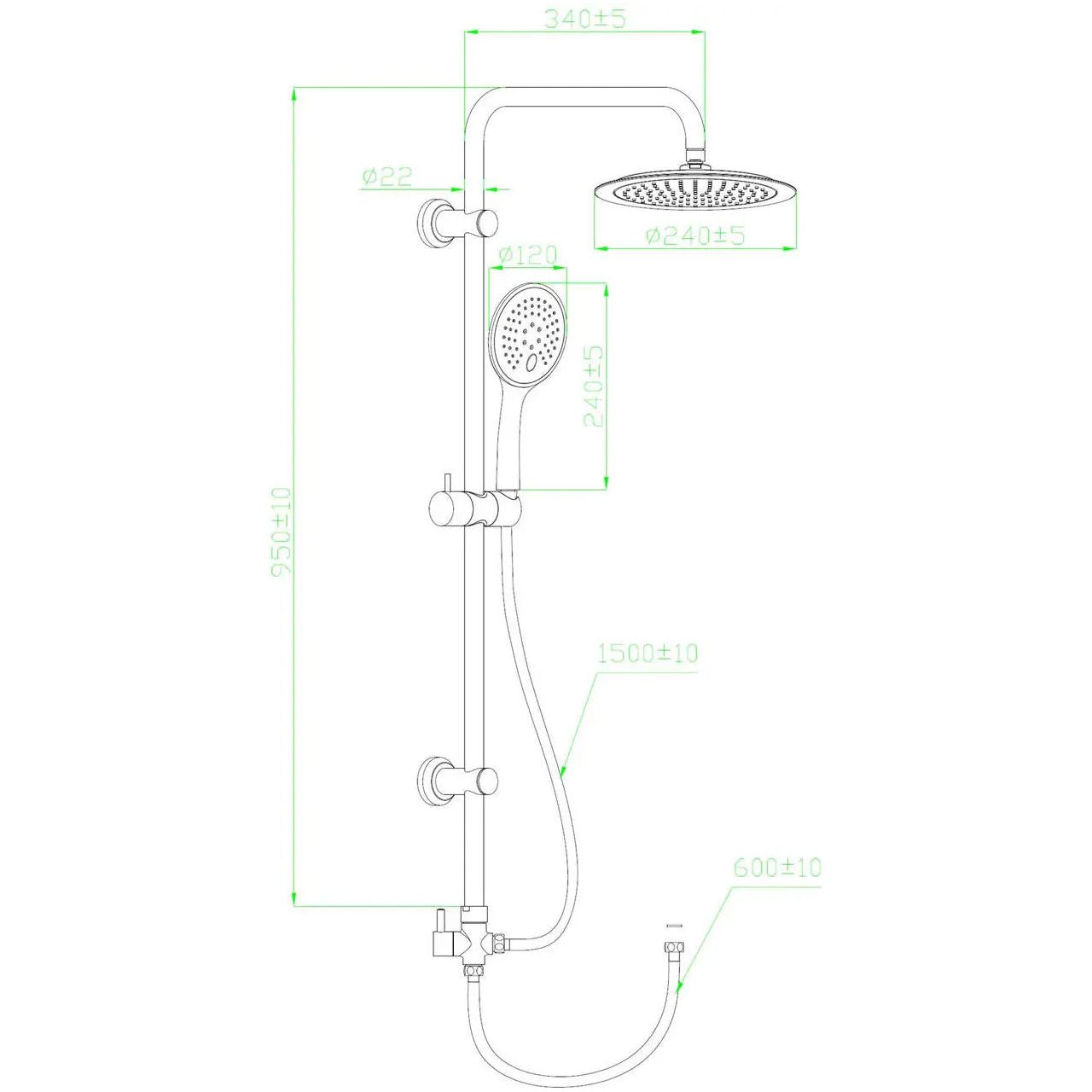 Black Rainfall Shower Set Round Rain Slider BLACK Series Rainfall Showers