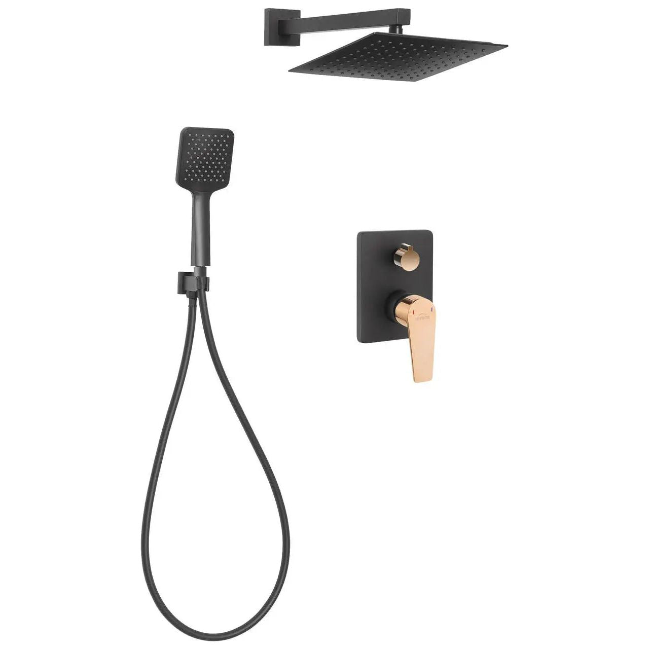 Black Rose Gold Concealed Shower Mixer Set Rainfall Diverter Concealed Showers