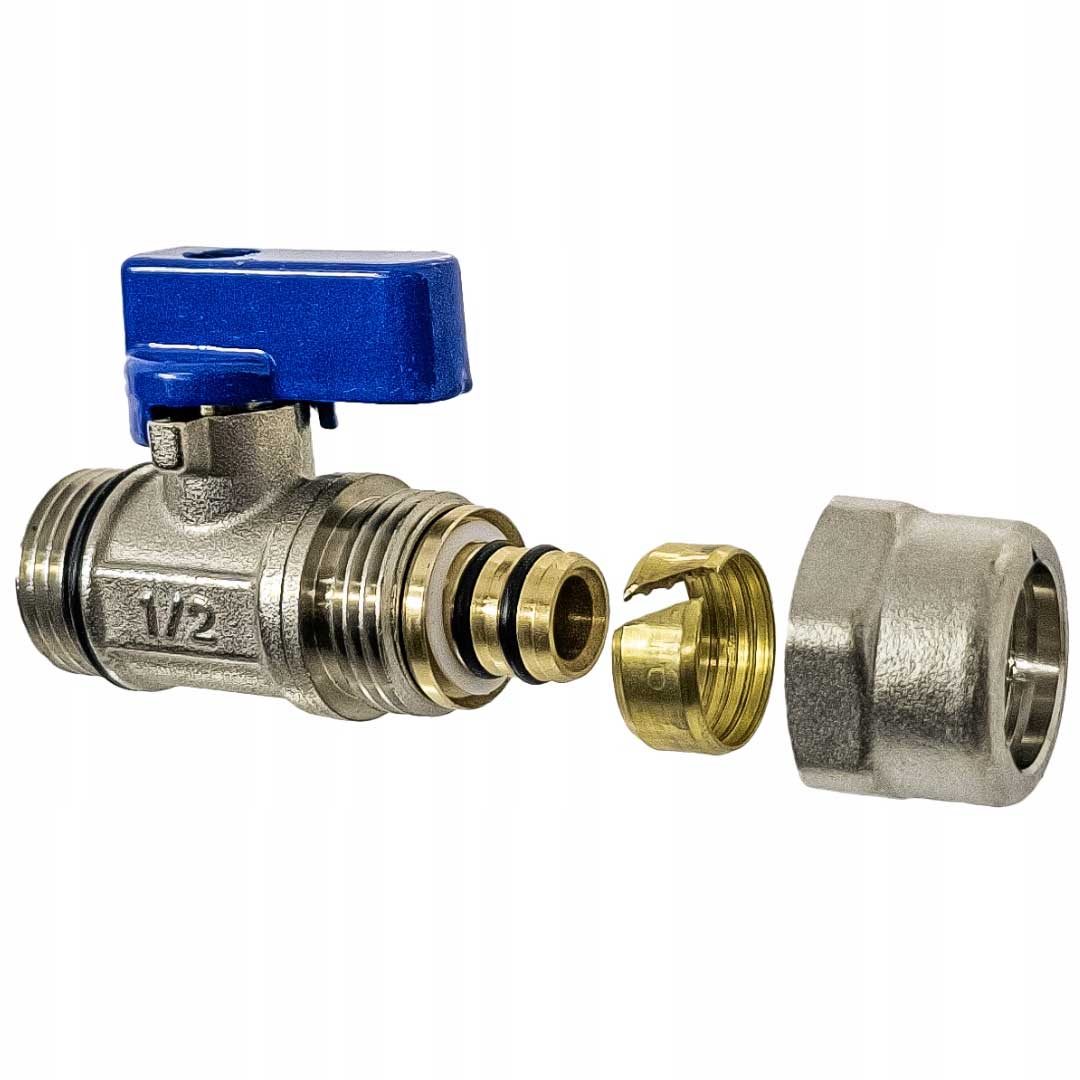 Blue PEX 16mm x 1/2 Male Shut-Off Valve Compression Pipe Ball Valves, A518a, A518b