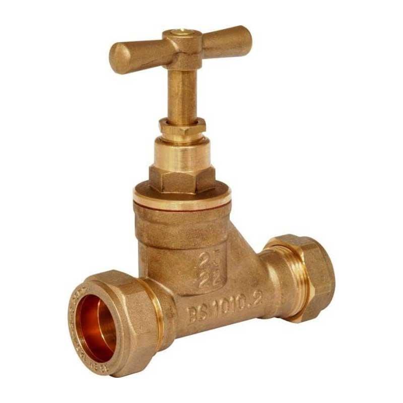 Brass Stopcock 22mm Compression Shut Off Valve BS1010 - plumbing4home