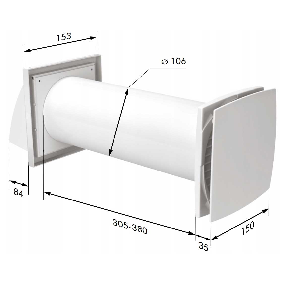 Wall Heat Recovery Ventilator System Kit MVHR Unit 100mm Single Room