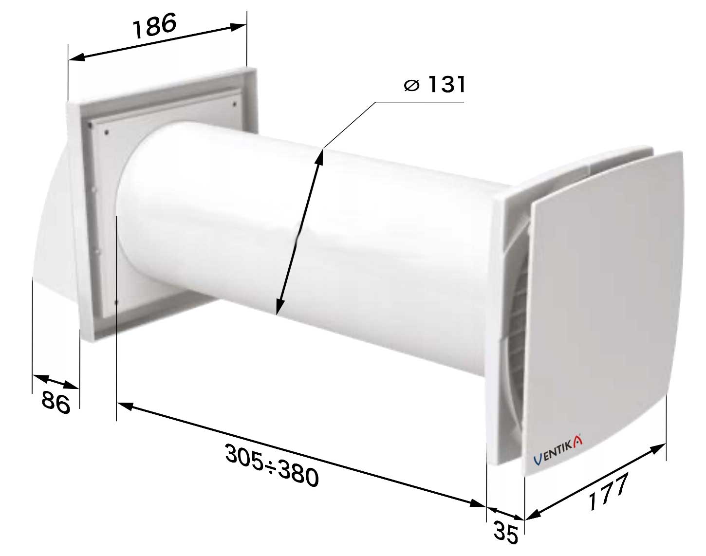 Wall Heat Recovery Ventilator System Kit MVHR Unit 125mm Single Room