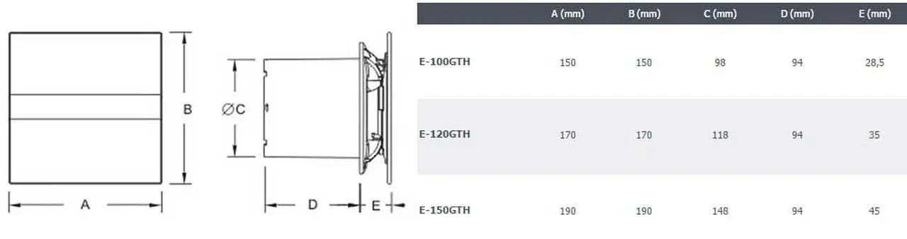 Cata Bathroom Glass Extractor Fan 100-150mm Humidistat Temperature Display