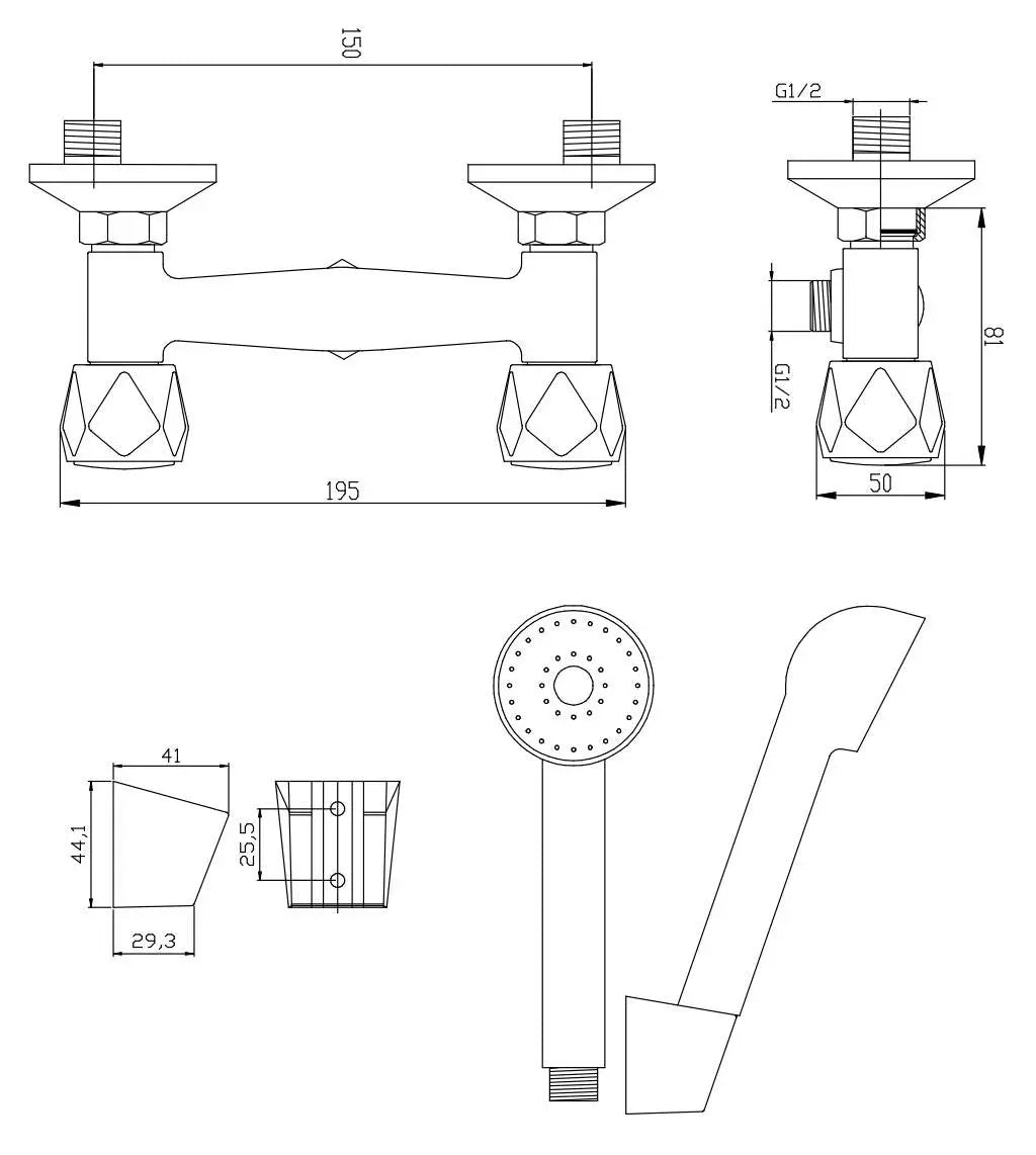 Chrome Bath Tap Filler With Shower Mixer Wall Mounted - Bath Taps