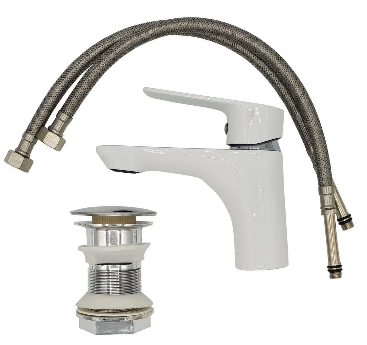 White/Chrome Bathroom Sink Standing Mixer Tap Single Lever Basin Taps