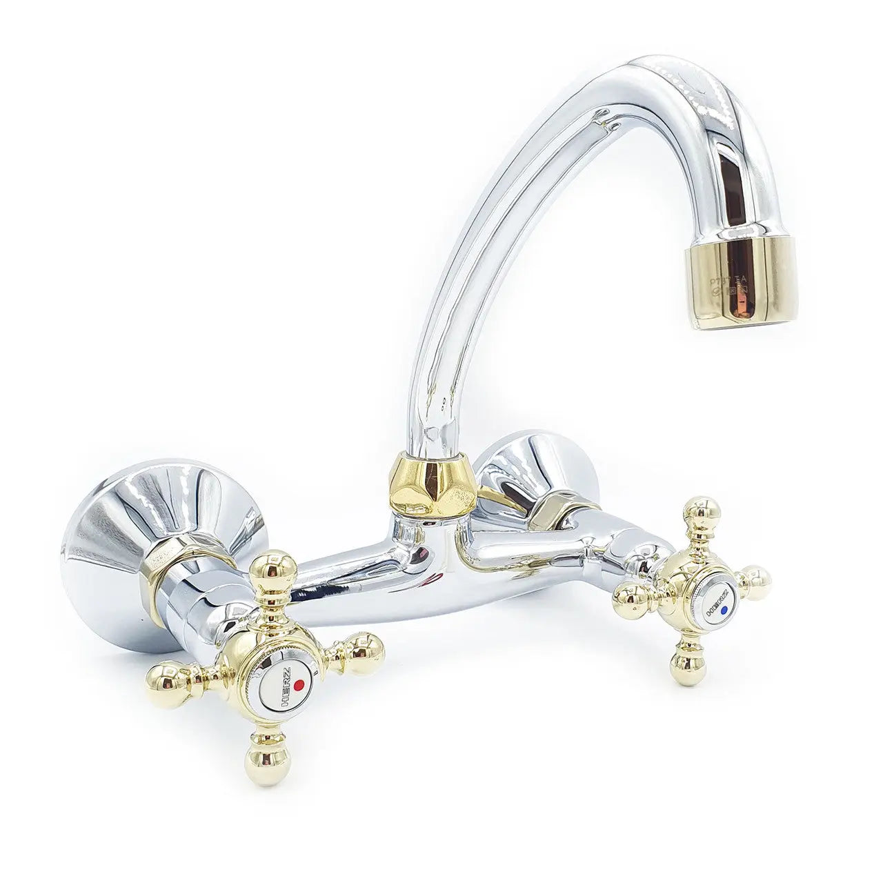 Chrome Gold F High Spout Kitchen Tap Wall Mount Cross Heads Kitchen Taps