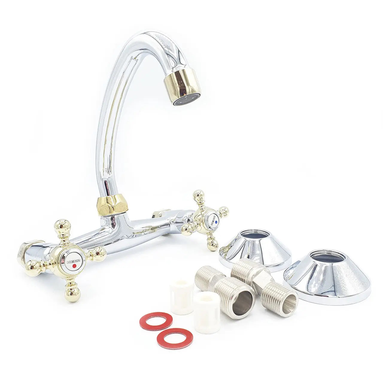 Chrome Gold F High Spout Kitchen Tap Wall Mount Cross Heads Kitchen Taps