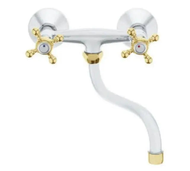 Chrome Gold S Spout Kitchen Tap Wall Mounted Cross Heads Kitchen Taps