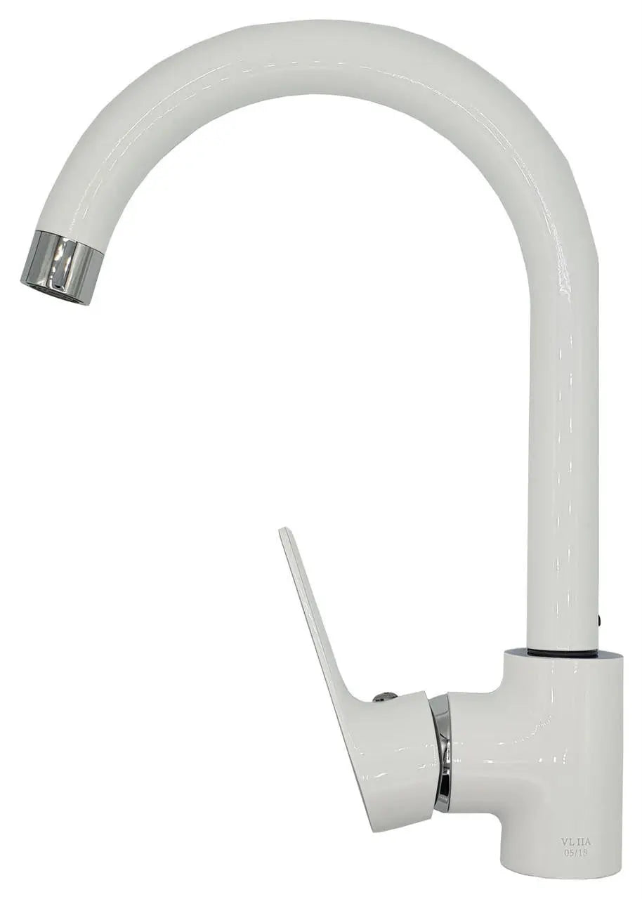 White/Chrome Kitchen Sink Standing Mixer Tap Single Lever Kitchen Taps