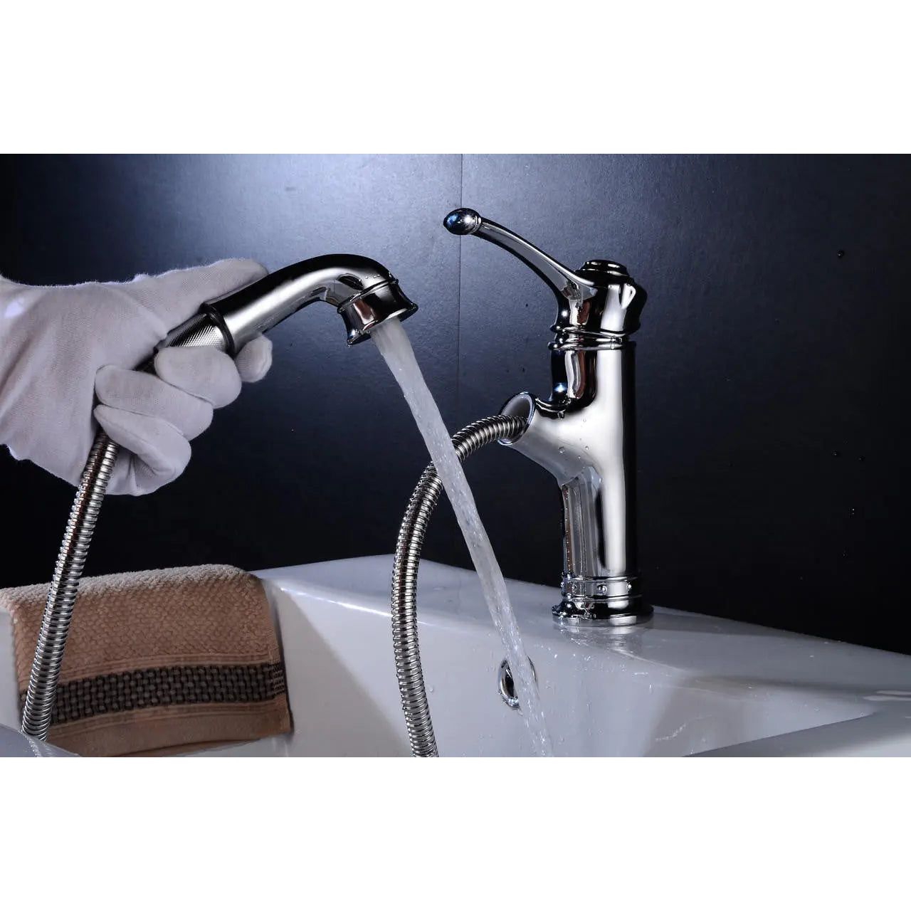 Chrome Kitchen Sink Water Faucet Deck Mounted Tap Pull Out Aerator Handle