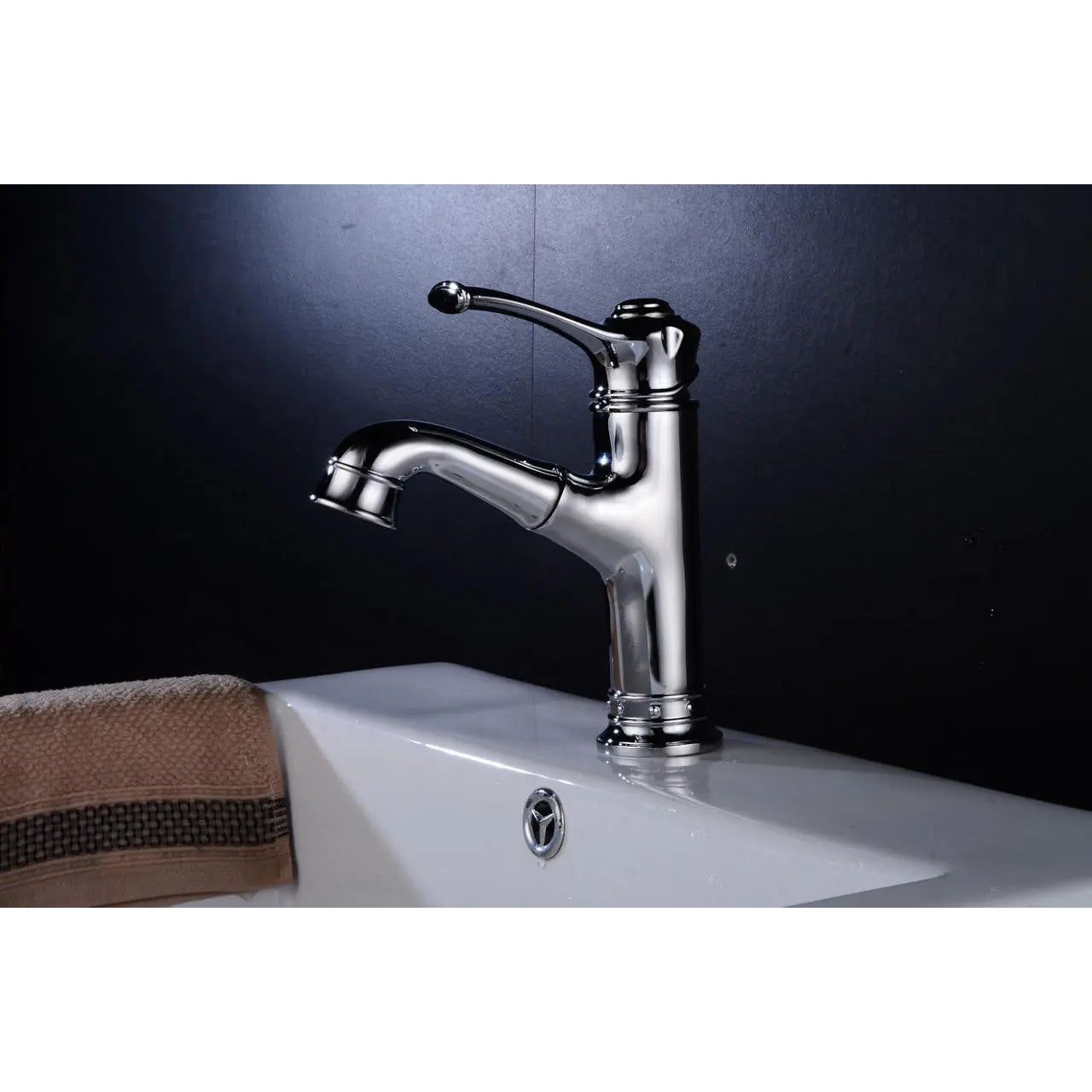 Chrome Kitchen Sink Water Faucet Deck Mounted Tap Pull Out Aerator Handle