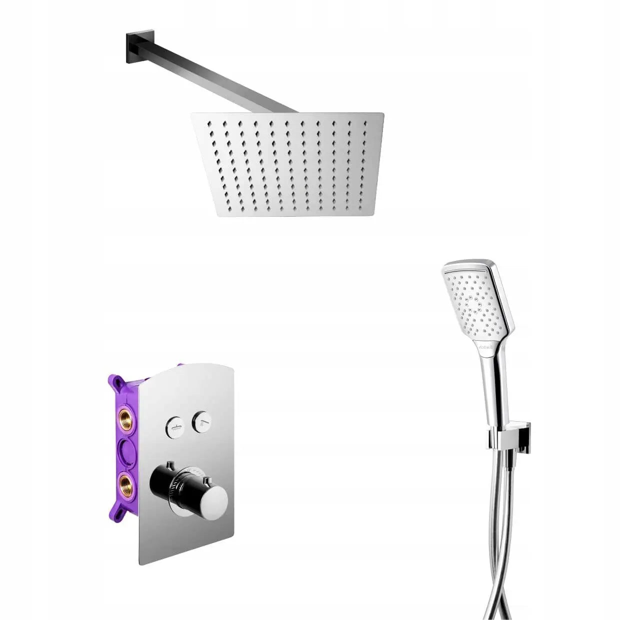 Chrome Plated Concealed Shower Mixer Set Square Rainfall + Handshower