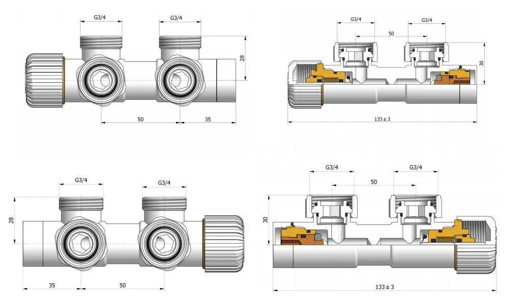 Chrome Thermostatic Radiator Valves TRV Twin Inlet Angled