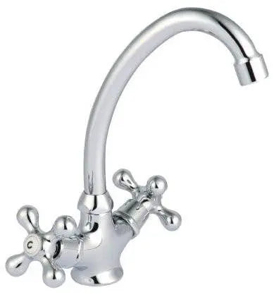 Cross Head Kitchen Tap Deck Mounted Two Handles Monobloc - Kitchen Taps