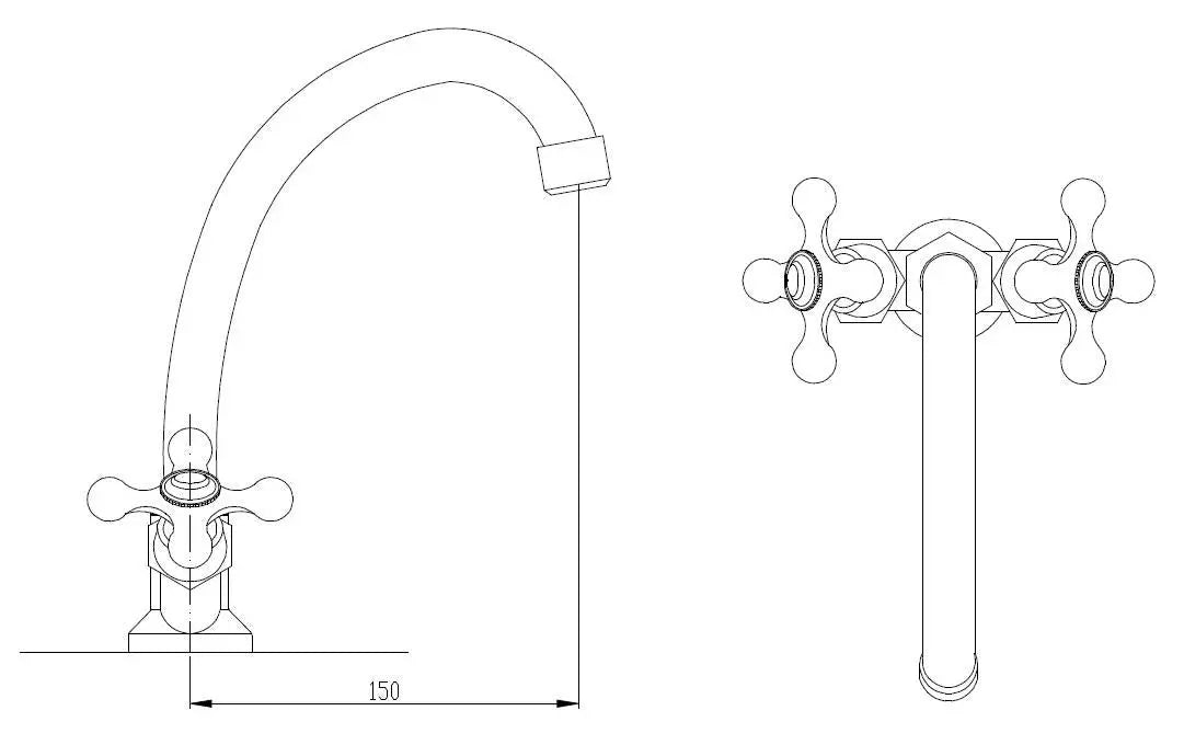 Cross Head Kitchen Tap Deck Mounted Two Handles Monobloc - Kitchen Taps