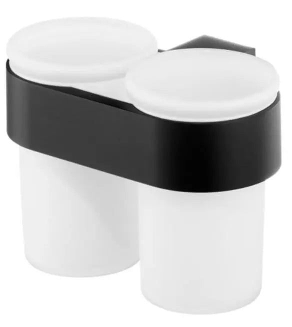 Double Toothbrush Cup Holder Black Tempered Glass Toothmug Toothbrush Holders