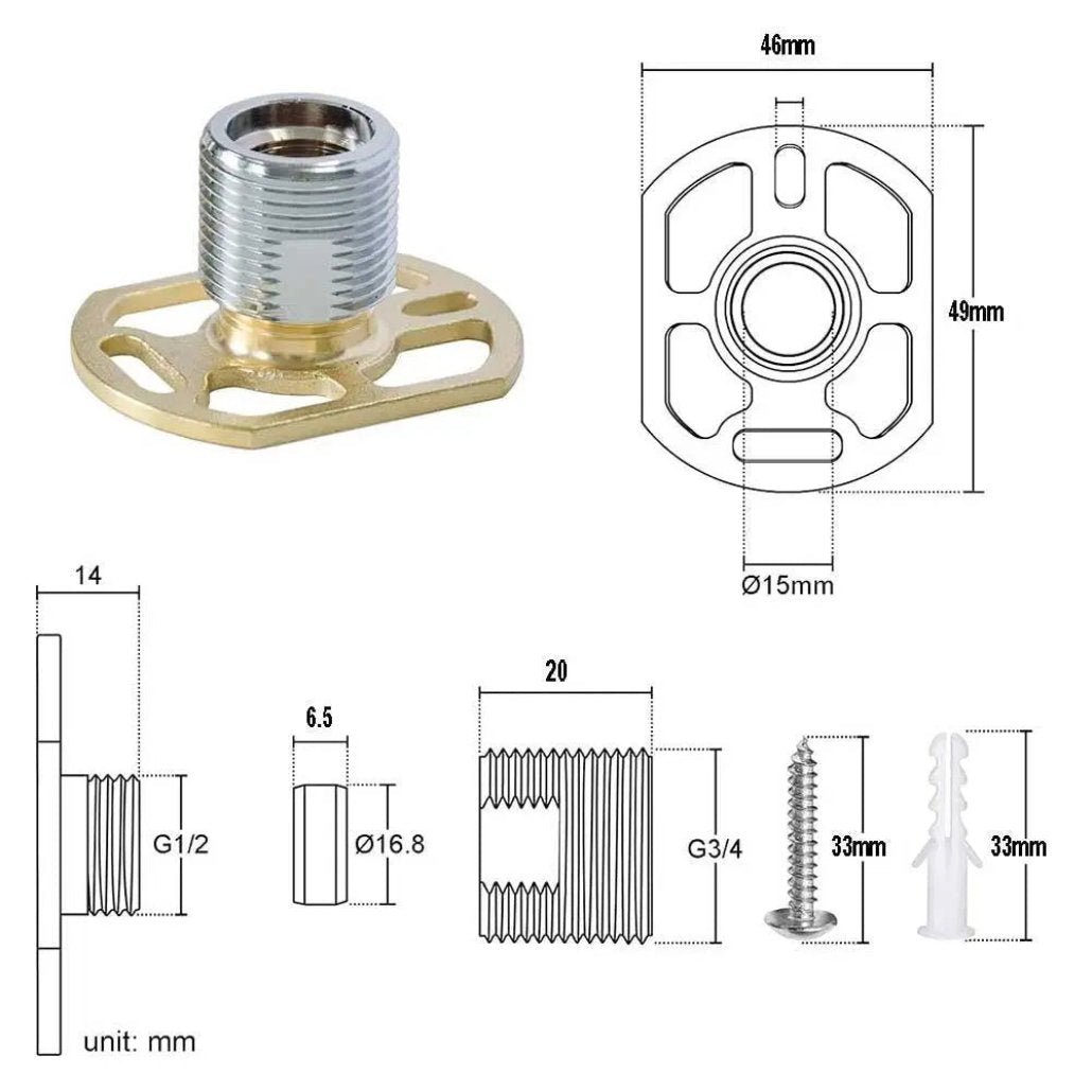 Easy Fix Brackets Fittings Kit With Chrome Round Pipe Collars for Bar Shower Valves - Shower Mixers