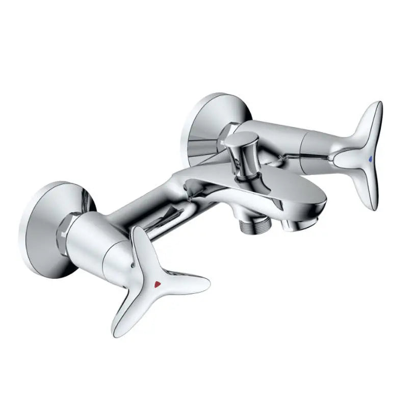 Elegant Quality Wall Mounted Double Lever Chrome Bathroom Bath Filler Mixer - 