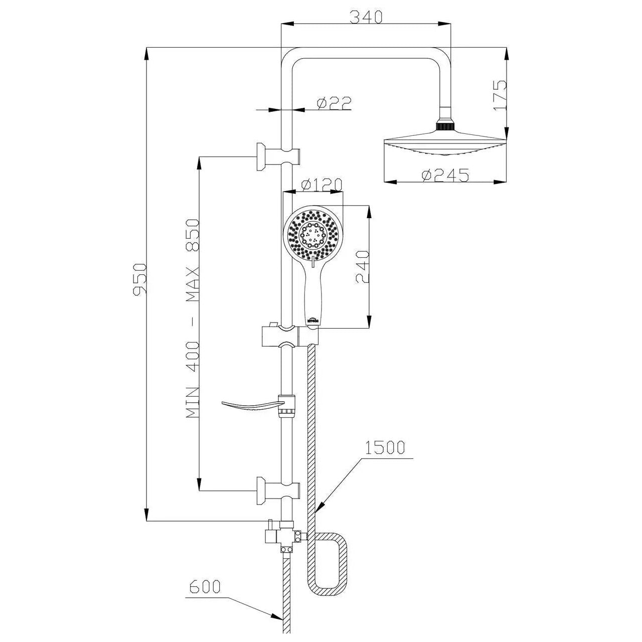 Exposed Rainfall Riser Rail Set Wall Mounted - Rainfall Showers