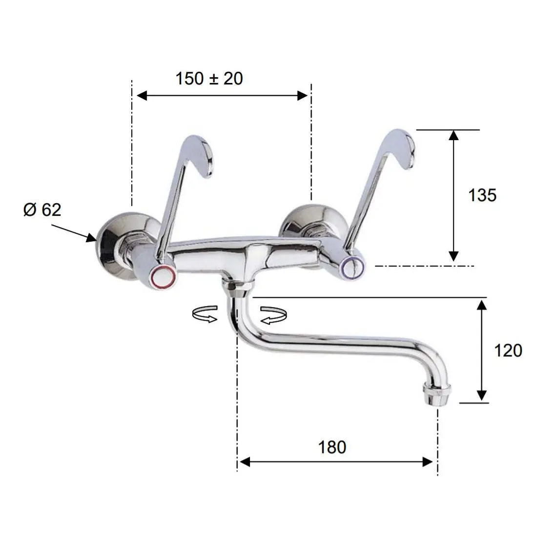 Extended Levers Kitchen Tap Wall Mounted Disabled Mobility Kitchen Taps