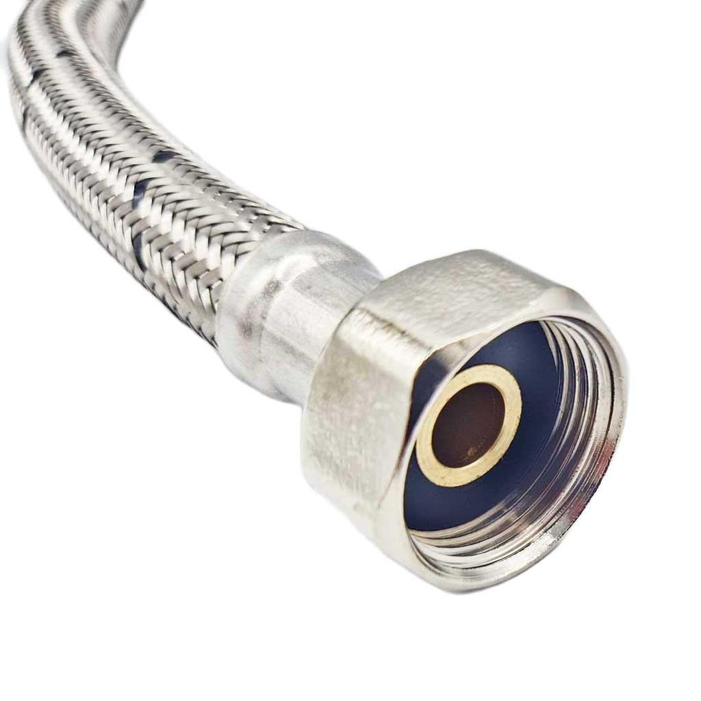 Flexible Hose Pipe Connector Tail 3/4" x 22mm Compression 300mm WRAS thread fitting end view