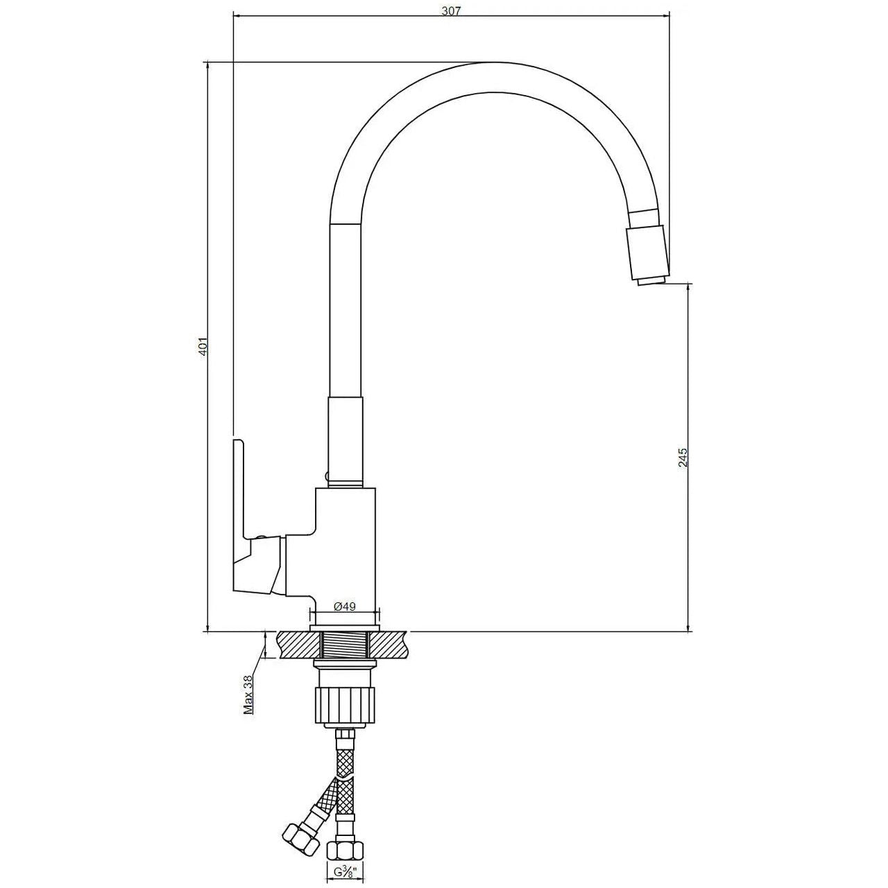 Flexible Spout Memory Kitchen Tap Tall Inox Single Lever Kitchen Taps, A645a, A645b, A645c, A645d