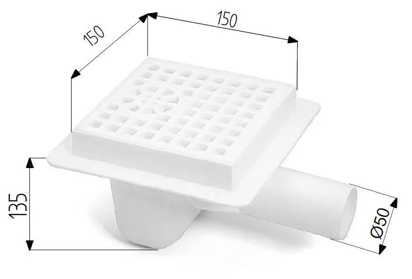 Floor Waste Drain Gully Trap Grid 50mm Pipe Square 150x150mm Drain Gully, 970a, 970b, 970c, 970d